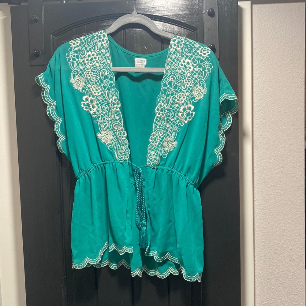 Green embroidered tie Charming Charlie top